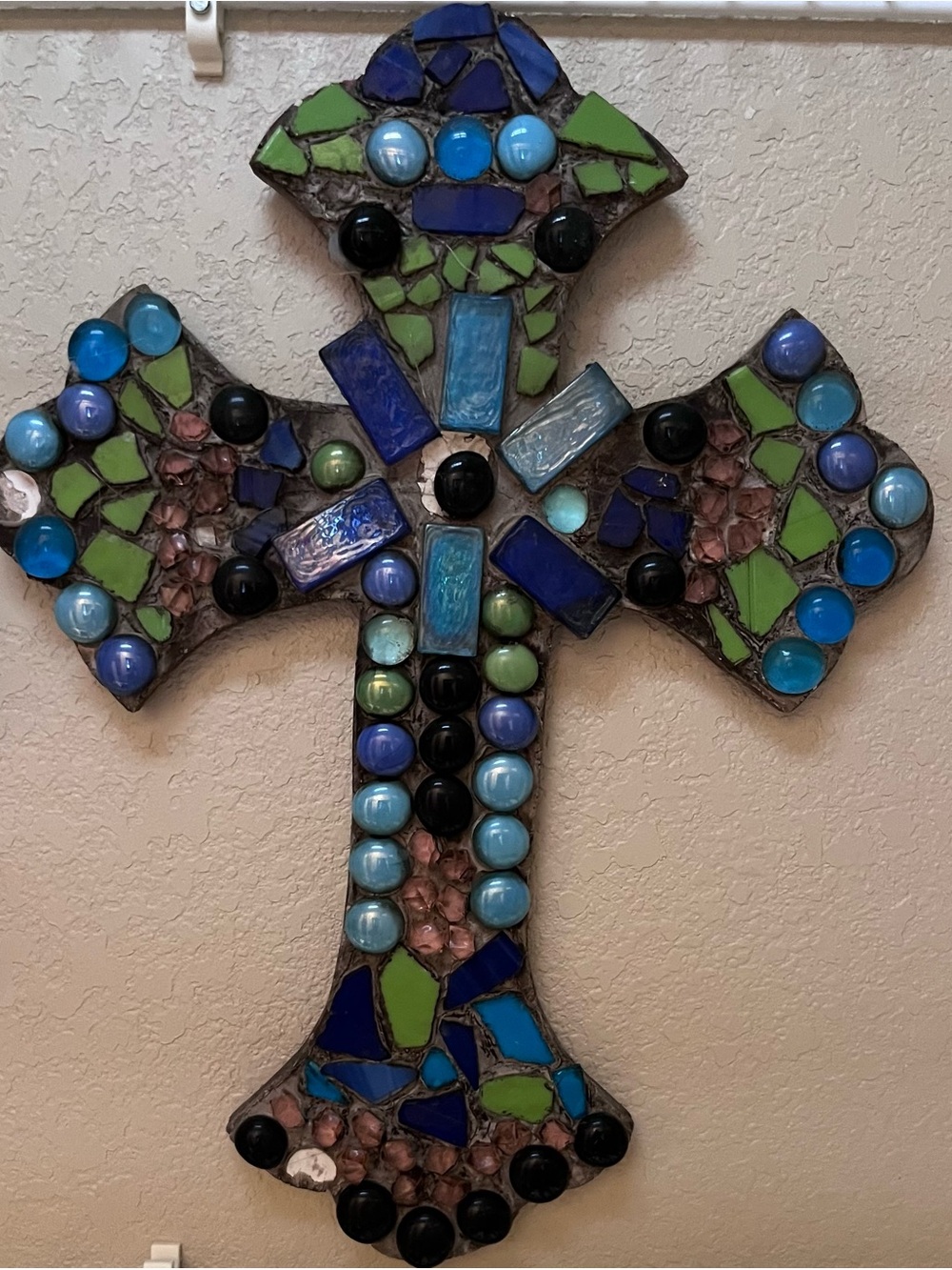 Handmade Mosaic Wall Cross in Blue and Green